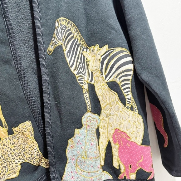 Vintage BON-LOOT GROSSE POINTE Women’s Black Appliqué Jacket Jungle Animals Sz M - Picture 4 of 11